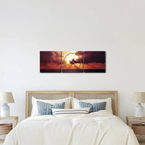 Obraz słońca za chmurami (z zegarem) (90x30 cm)