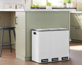 Biały stalowy kosz na śmieci z 3 pojemnikami B2-A28