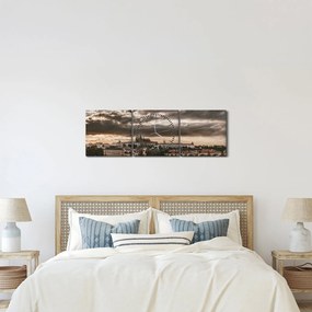 Obraz - pochmurna Praga (z zegarem) (90x30 cm)