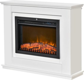 HOMCOM Elektryczny kominek, 3D LED płomienie, pilot, timer, MDF, Biały