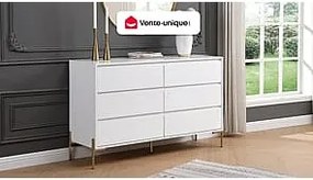 Komoda z 6 szufladami – MDF lakierowany i metal – Biały i złoty – KORASA marki Pascal Morabito