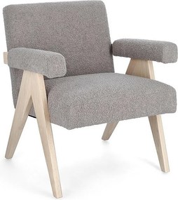 Fotel z tkaniny z efektem gołębiej szarości i nogami z drewna kauczukowego - FAIZA