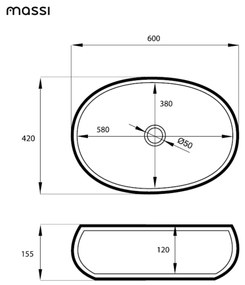 Umywalka ceramiczna nablatowa owalna biała 64 x 42 cm MORINA