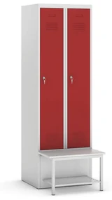 Kovos Szafka ubraniowa z ławką i półką, 2-drzwiowa, 1875 x 600 x 500/800 mm, zamek cylindryczny, drzwi czerwone
