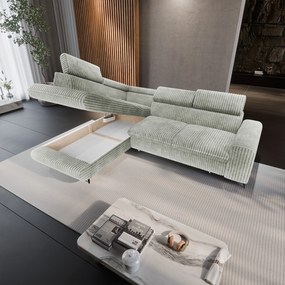 Masseno Narożnik VELISS z funkcją spania i pojemnikiem na pościel Rozkładana sofa do Salonu - Jasnoszary, TILIA 83