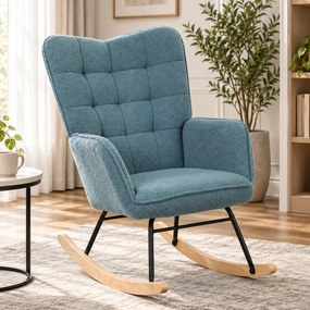 HOMCOM Fotel bujany ergonomiczny z drewnianymi płozami do 120 kg jasnoniebieski | Aosom PL
