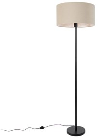 Lampa stojąca czarna z abażurem w kolorze jasnobrązowym 50 cm - Simplo
