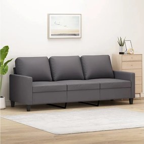 Szara Sofa 3-osobowa 180 cm z Ekoskóry - Nowoczesna i Wygodna