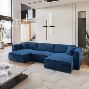 Masseno Narożnik SARMO z funkcją spania i pojemnikiem na pościel Narozniki U, Rozkładana sofa - Niebieski, MONOLITH 77