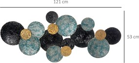 HOMCOM Dekoracja ścienna 3D Koła Metalowa 121cm Niebieski Czarny Złoty Unikalny design | Aosom PL