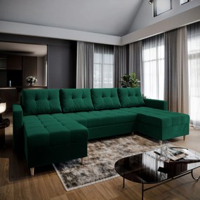 Masseno Narożnik MILO z funkcją spania i pojemnikiem na pościel Narozniki U, Rozkładana sofa - Butelkowa zieleń, KRONOS 19