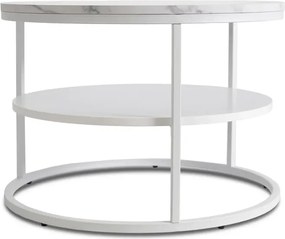 Stolik Kawowy z Półką BEST 70 cm Biały Marmur/Biały Nowoczesny