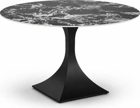 Okrągły stół Vitorio 120 cm z blatem ze spieku w kolorze czarnego marmuru z czarną metalową nogą nowoczesny do salonu