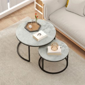 HOMCOM Nowoczesny Zestaw Stolika Kawowego 2w1, Piętrowane Stoliki z Metalową Ramą do Salonu, Sypialni, Biura, Czarny | Aosom PL