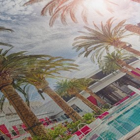 Obraz - palmy z basenem (170x50 cm)