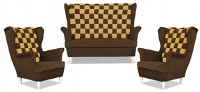Zestaw uszak CAROL DUO sofa fotele Family Meble brązowo - żółty