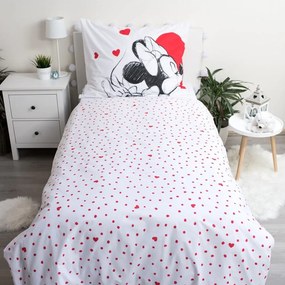 Czerwona/biała bawełniana pościel dziecięca jednoosobowa 140x200 cm Mickey and Minnie "Love" – Jerry Fabrics