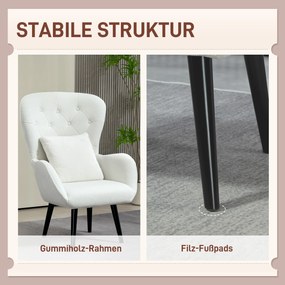 HOMCOM Fotel tapicerowany pikowany w romby, pokrycie z materiału imitującego futro misia, z poduszką dekoracyjną, 88 x 75 x 106 cm, Biały