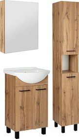 Zestaw Łazienkowy Szafka z Umywalką 50cm Słupek 30cm Szafka z Lustrem Dąb Wotan Lupo Wotan