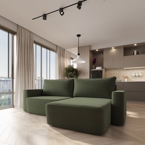 Masseno Narożnik BELISE z funkcją spania i pojemnikiem na pościel Narozniki L, Rozkładana sofa - Oliwkowy, CASTEL 39