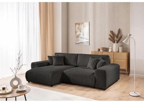 Ciemnoszary sztruksowy rozkładany narożnik ze schowkiem (lewostronny) Sarina – Ropez