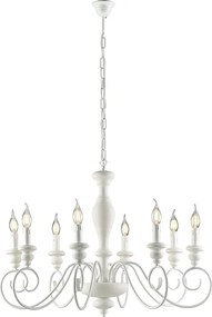 Żyrandol Cascina z drewna i lakierowanego na biało żelaza, postarzany, 8 świateł, 121 Ø82 BL265-8-BCO