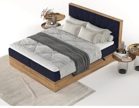 Ciemnoniebiesko-naturalne łóżko boxspring ze schowkiem 140x200 cm Asahi – Maison de Rêve