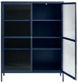 Niebieskia metalowa witryna Unique Furniture Bronco, wys. 140 cm