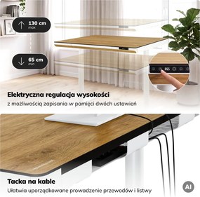 Biurko elektryczne z regulacją wysokości Ellis 120x70 cm, złoty dąb/biały