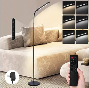 NETTLIFE Lampa podłogowa LED do salonu, ściemnialna, czarna, 11 W, elastyczna, 360°, sofa