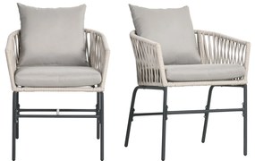 Outsunny Zestaw 2 Krzeseł Ogrodowych z Poduszkami Styl Boho Szare Metalowe Ramy Meble Ogrodowe Tarasowe 57x60x71cm | Aosom PL