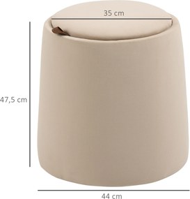 HOMCOM Podnóżek z Aksamitu 2w1 z Przestrzenią do Przechowywania Beżowy Φ44x47,5cm | Aosom PL