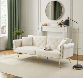 Nowoczesna kanapa 2-osobowa - Aksamit - Regulowane oparcie w 3 pozycjach - Beżowy