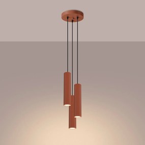 Lampa wisząca KARBON 3P ochra czerwona ryflowana SOLLUX  LIGHTING