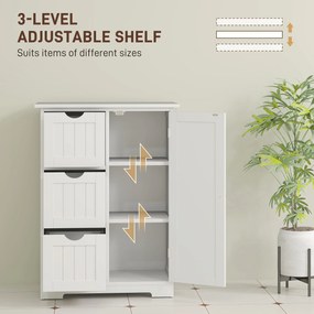 HOMCOM Szafka Łazienkowa, Komoda Łazienkowa, 3 Szuflady, Regal, MDF, Biała