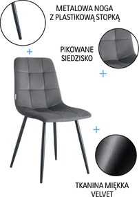Krzesło FOX z przeszyciem tkanina welur noga metalowa : Kolor tkaniny - VELVET - BL14