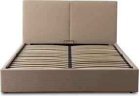 Łóżko Tapicerowane 160x200 cm MARSYLIA ze Stelażem i Pojemnikiem Dwuosobowe Sztruksowe Beżowe