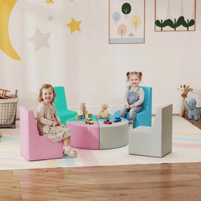 AIYAPLAY 8-częściowy zestaw klocków z pianki dla dzieci z funkcją stolika i siedzisk, miękkie klocki z materiału PU, wielokolorowe | Aosom PL