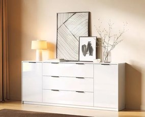 Długa biała komoda z szufladami połysk E9-G23