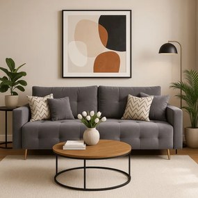 Sofa z Funkcją Spania SEUL Rozkładana Dwuosobowa Welurowa Szara Nowoczesna do Salonu