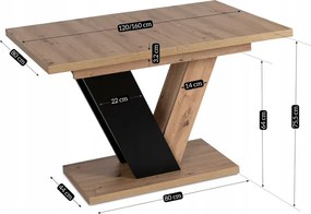 Zestaw Stół Prostokątny Rozkładany CLARK 120-160 cm Dąb Artisan/Czarny i 4 Krzesła Tapicerowane RIO Czarne Welurowe
