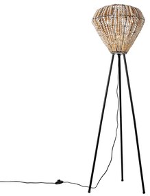 Orientalna lampa stojąca beżowa z koralikami - MotiKolonialny Oswietlenie wewnetrzne