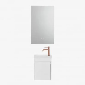 Zestaw Wiszących Mebli Łazienkowych Zintegrowany Z Umywalką Narek Biała & Prostokątny Led I Przeciwmgielny 55x90 Cm Riben & Różowe Złoto, Szczotkowane