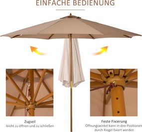 Outsunny Parasol ogrodowy z drewna 300 cm, Parasol na balkon z bambusa, Khaki