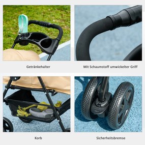 Outsunny Wózek dla psa składany z 2 pasami bezpieczeństwa do 20 kg khaki | Aosom PL