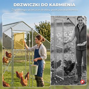 PawHut Wybieg dla kur z osłoną UV, siatka stalowa, automat do karmienia, dla 12-18 kur