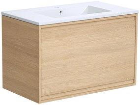 Szafka łazienkowa wisząca z umywalką do zabudowy - Okleina dębowa - 80 cm - MESLIVA