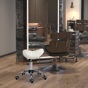 HOMCOM Taboret Kosmetyczny Kremowy Stołek Roboczy z Regulacją Wysokości 52x53x49-61cm Biały | Aosom PL