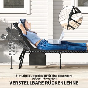 Outsunny Zestaw 2 leżaków składanych z poduszką, 5-stopniowo regulowane oparcie, kieszeń boczna, czarny | Aosom PL
