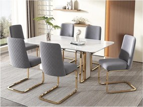 Zestaw 6 krzeseł typu cantilever z weluru - oparcie w romby - metalowa podstawa w kolorze złotym - Szary